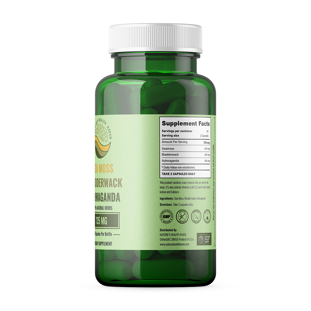 Sea Moss Bladderwrack Ashwagandha Supplement: Natures Super Herbs - Nature's Health Haven